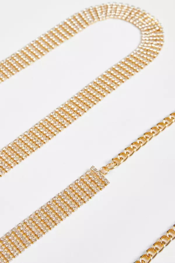 Quiz Clothing Belts Gold Diamante Chain Belt 8211 Women