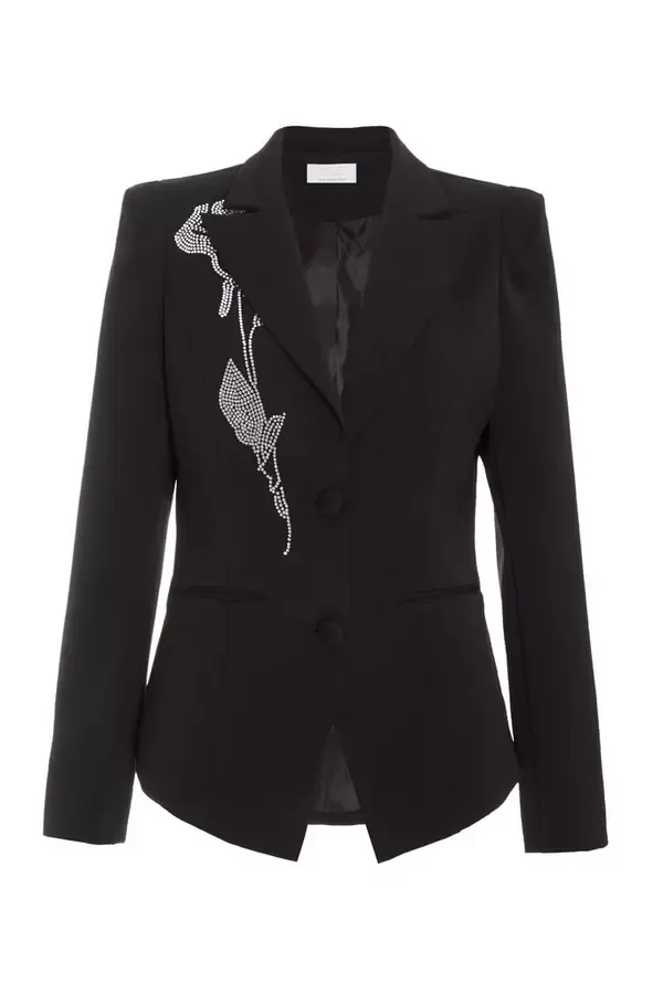 Quiz Clothing Blazers Black Woven Embellished Tailored Blazer 8211 Women