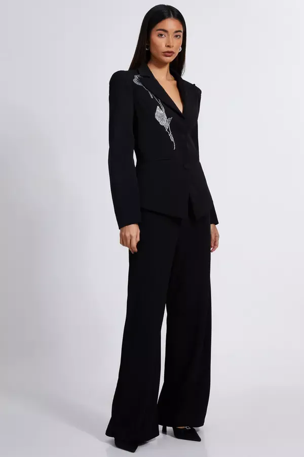 Quiz Clothing Blazers Black Woven Embellished Tailored Blazer 8211 Women