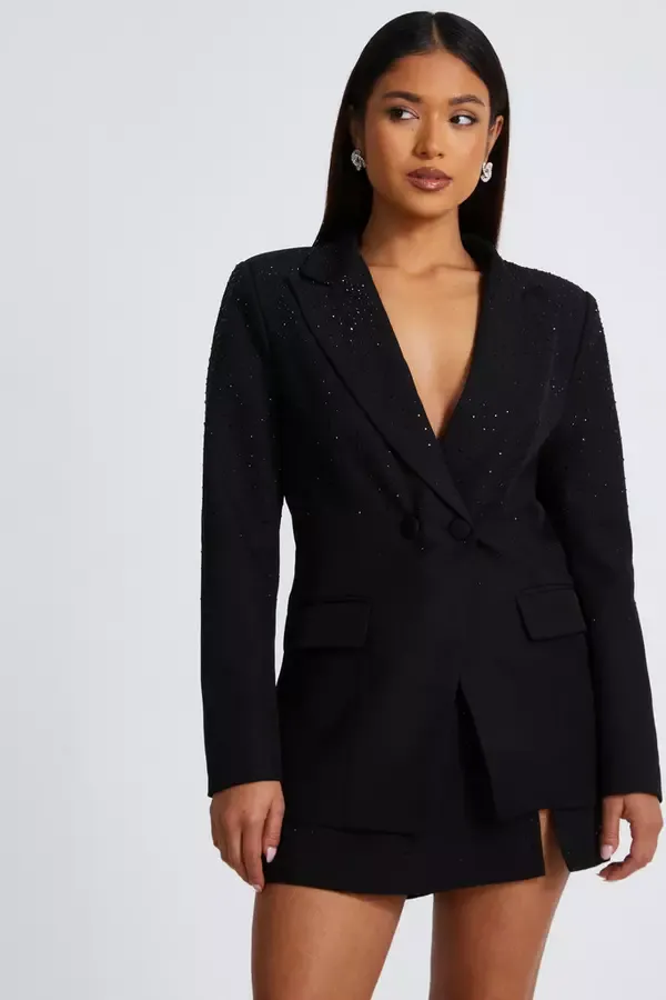 Quiz Clothing Blazers Petite Black Diamante Blazer 8211 Women
