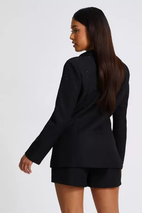 Quiz Clothing Blazers Petite Black Diamante Blazer 8211 Women