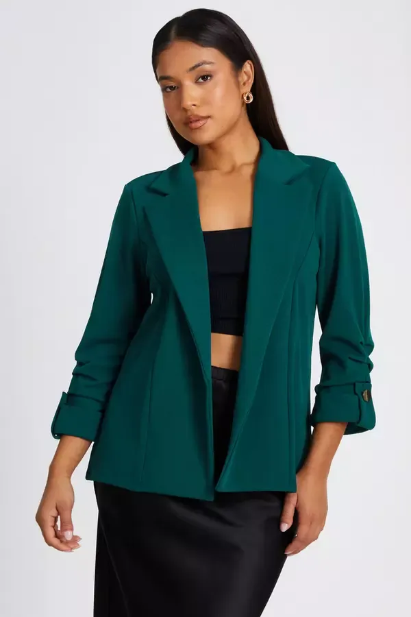 Quiz Clothing Blazers Petite Bottle Green Ruched Sleeve Blazer 8211 Women