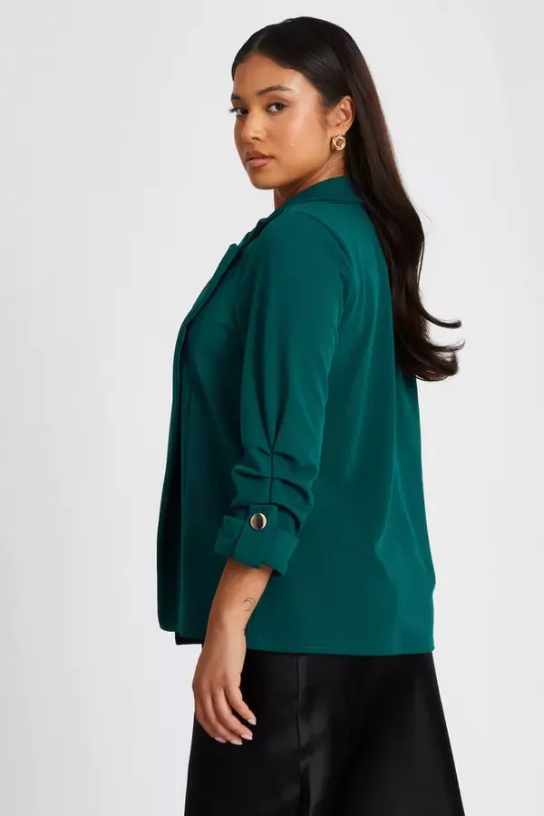 Quiz Clothing Blazers Petite Bottle Green Ruched Sleeve Blazer 8211 Women