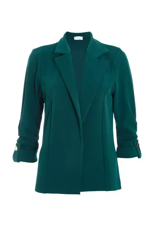 Quiz Clothing Blazers Petite Bottle Green Ruched Sleeve Blazer 8211 Women