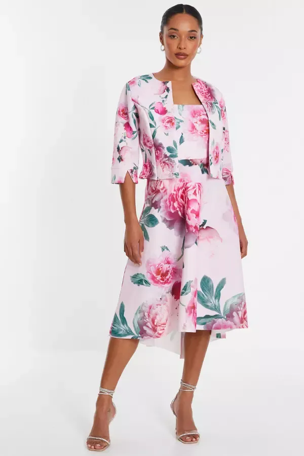 Quiz Clothing Blazers Pink Floral Split Sleeve Crop Jacket 8211 Women