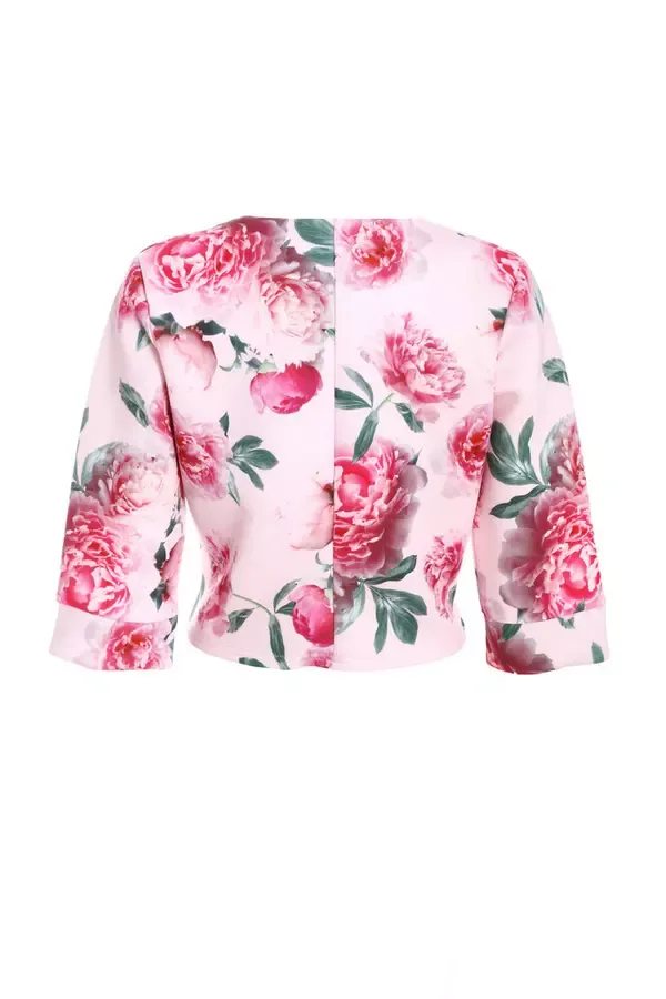 Quiz Clothing Blazers Pink Floral Split Sleeve Crop Jacket 8211 Women