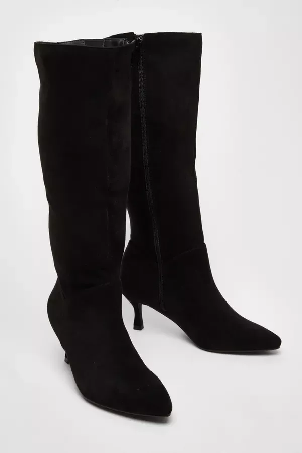 Quiz Clothing Boots Black Faux Suede Low Heeled Boots 8211 Women