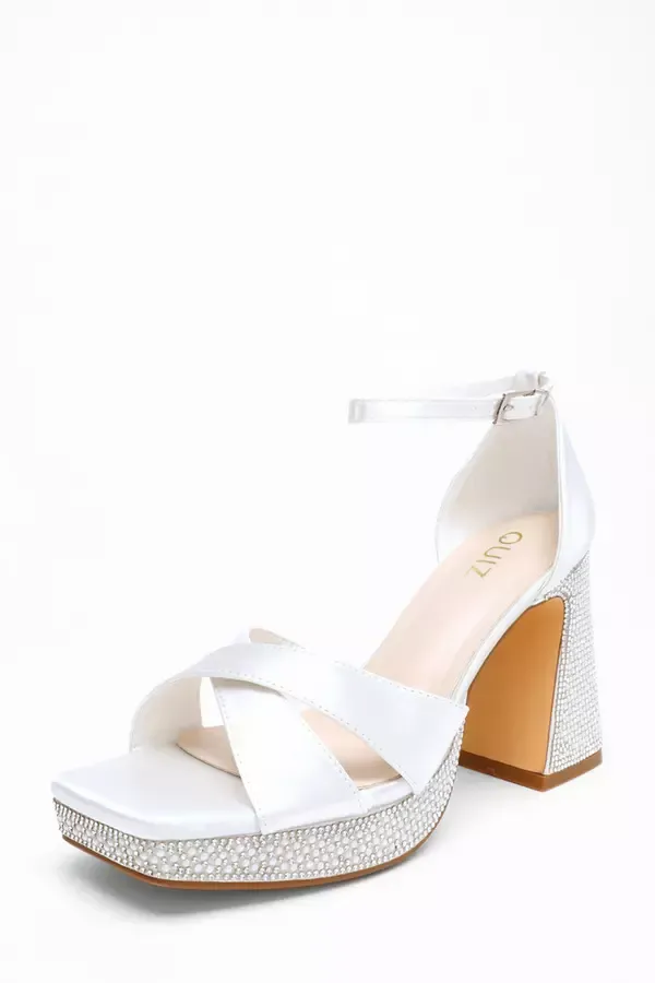 Quiz Clothing Bridal Shoes Bridal White Satin Diamante Platform Heels 8211 Women
