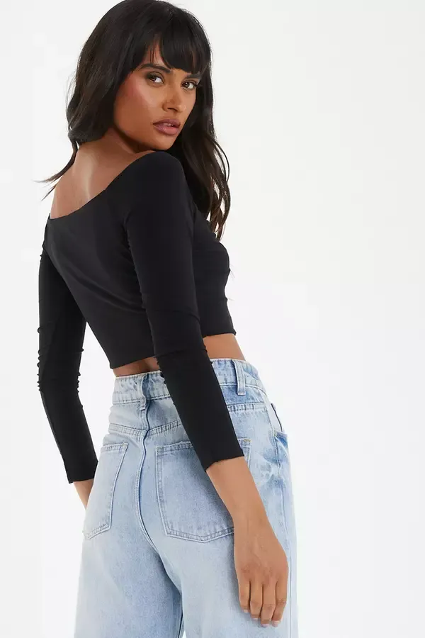Quiz Clothing Casual Clothing Black Bardot Cut Out Crop Top 8211 Women