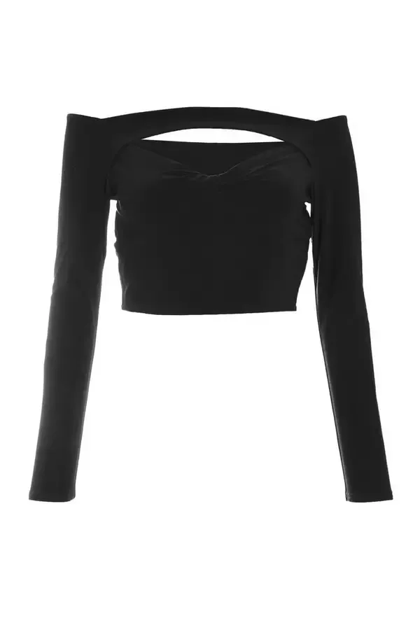 Quiz Clothing Casual Clothing Black Bardot Cut Out Crop Top 8211 Women