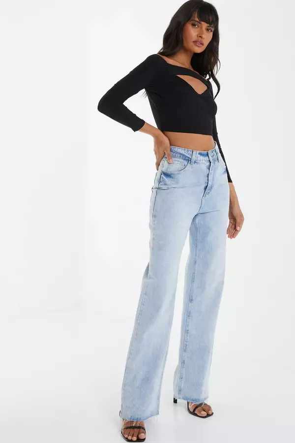 Quiz Clothing Casual Clothing Black Bardot Cut Out Crop Top 8211 Women