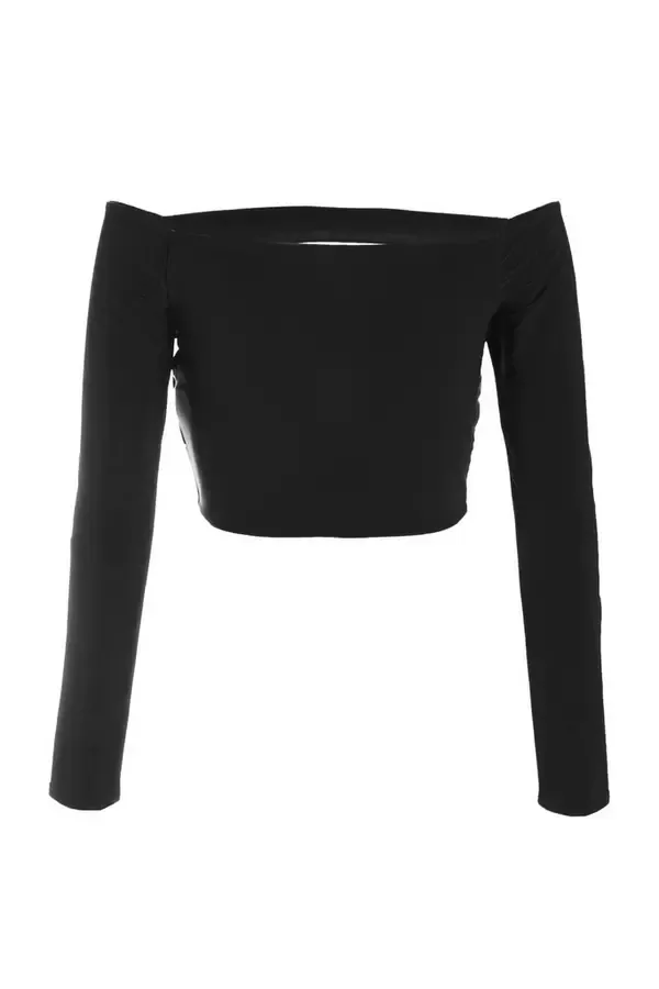 Quiz Clothing Casual Clothing Black Bardot Cut Out Crop Top 8211 Women