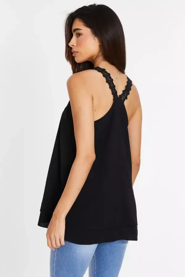 Quiz Clothing Casual Clothing Black Crochet Strap Vest Top 8211 Women
