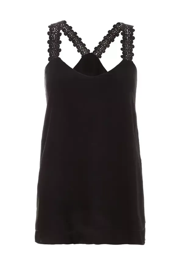 Quiz Clothing Casual Clothing Black Crochet Strap Vest Top 8211 Women
