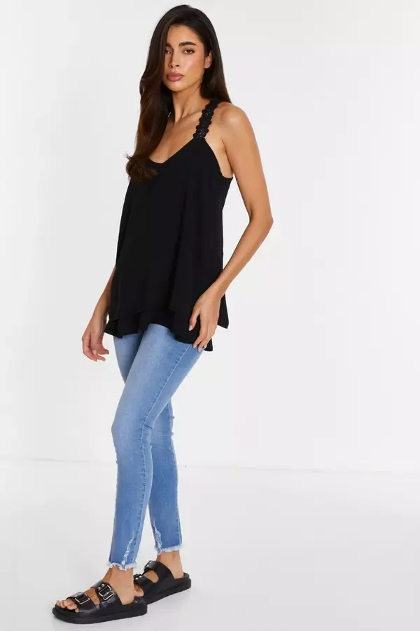Quiz Clothing Casual Clothing Black Crochet Strap Vest Top 8211 Women