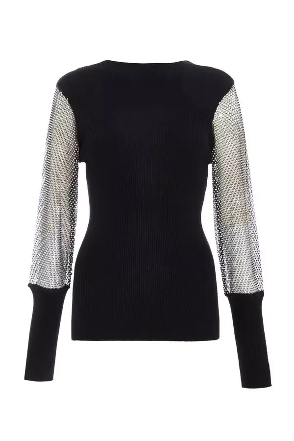 Quiz Clothing Casual Clothing Black Knit Diamante Sleeve Jumper 8211 Women