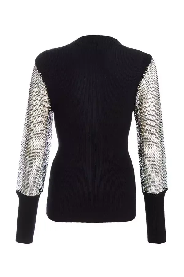 Quiz Clothing Casual Clothing Black Knit Diamante Sleeve Jumper 8211 Women