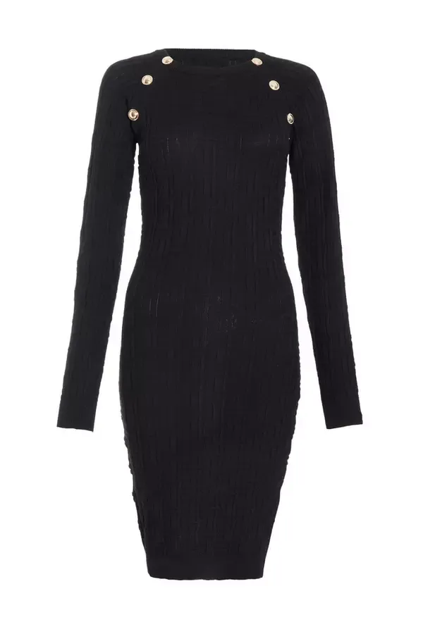 Quiz Clothing Casual Clothing Black Knitted Jacquard Mini Dress 8211 Women