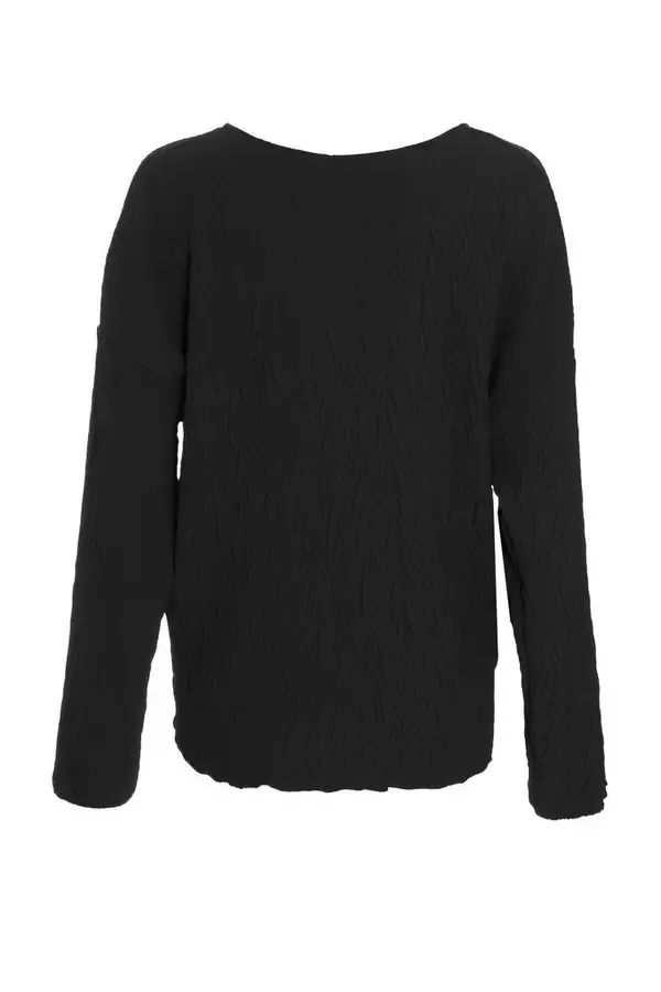 Quiz Clothing Casual Clothing Black Textured Tie Front Long Sleeve Top 8211 Women