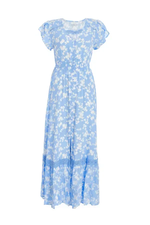 Quiz Clothing Casual Clothing Blue Ditsy Floral Crochet Trim Maxi Dress 8211 Women