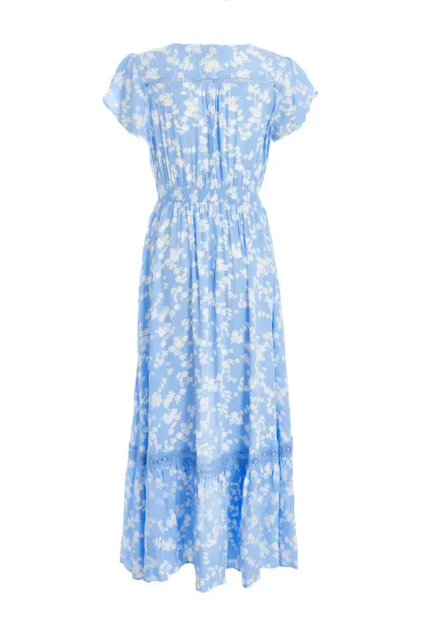 Quiz Clothing Casual Clothing Blue Ditsy Floral Crochet Trim Maxi Dress 8211 Women