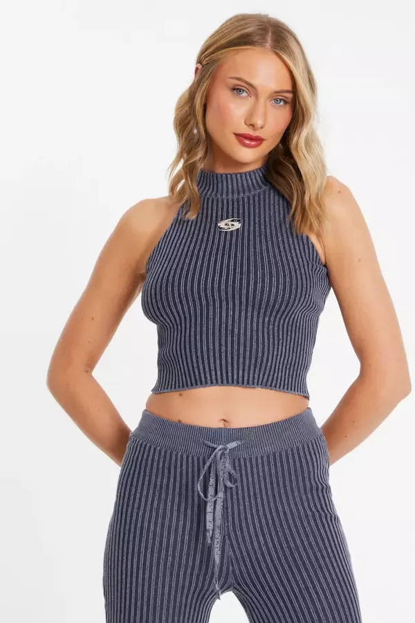 Quiz Clothing Casual Clothing Blue Ribbed Racer Top 8211 Women