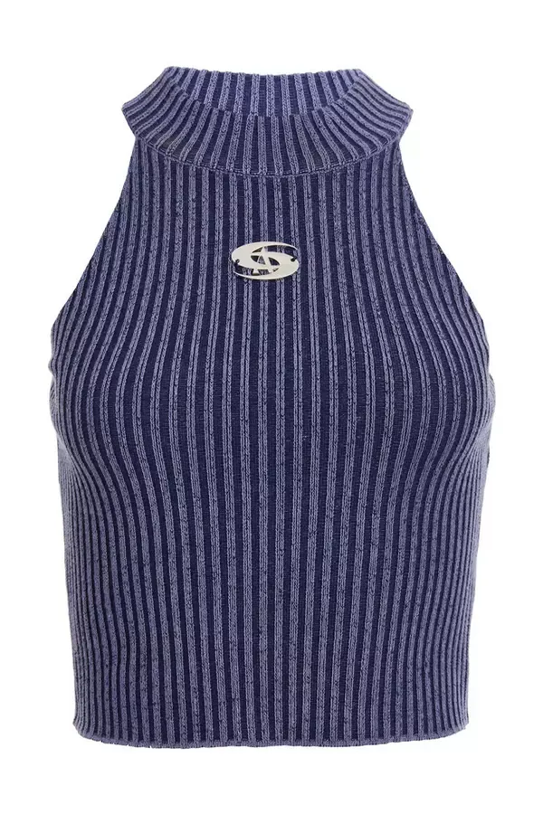 Quiz Clothing Casual Clothing Blue Ribbed Racer Top 8211 Women