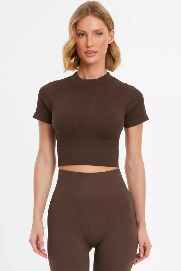 Quiz Clothing Casual Clothing Brown Seamless Crop Top 8211 Women