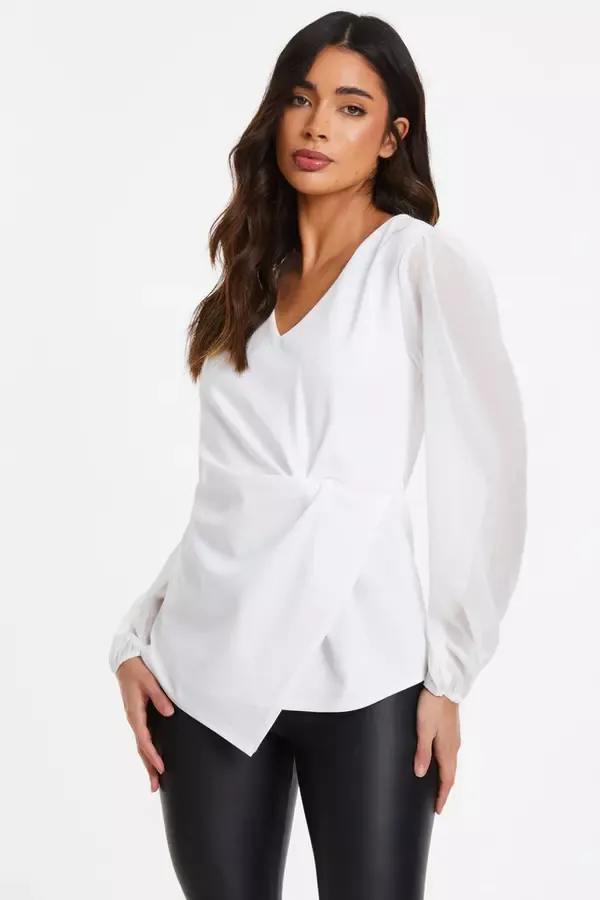 Quiz Clothing Casual Clothing Cream Knot Front Top 8211 Women