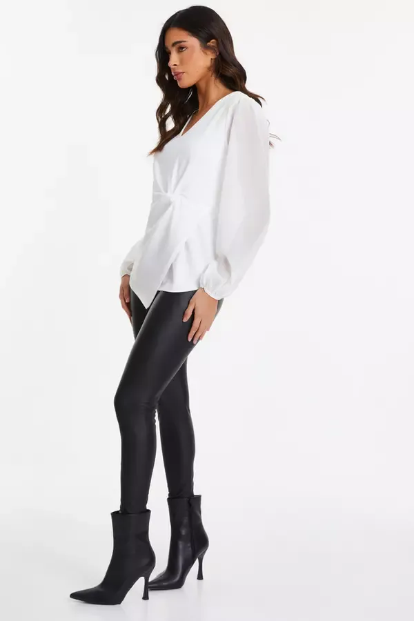 Quiz Clothing Casual Clothing Cream Knot Front Top 8211 Women