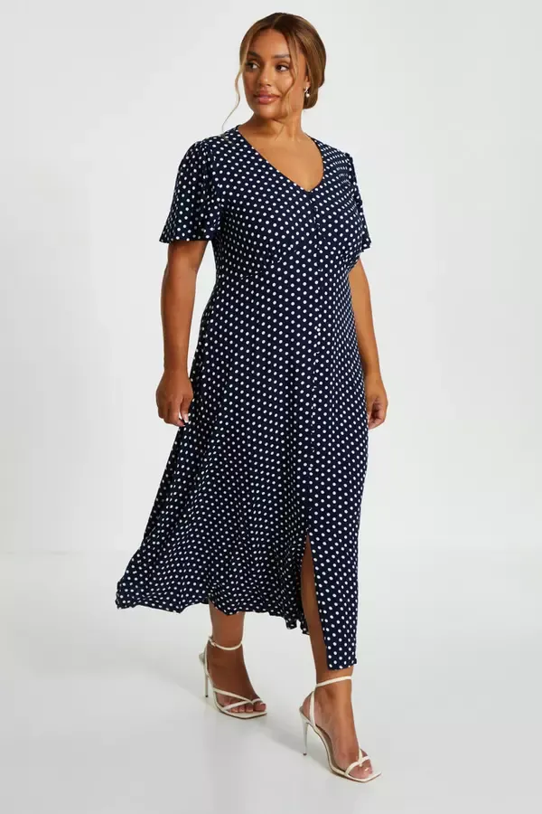 Quiz Clothing Casual Clothing Curve Navy Polka Dot Midaxi Dress 8211 Women