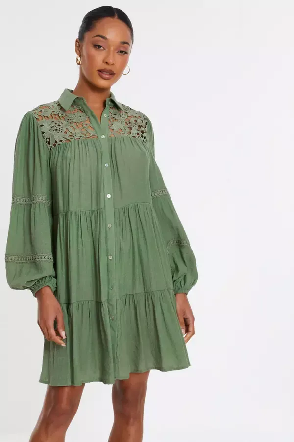 Quiz Clothing Casual Clothing Khaki Crochet Mini Shirt Dress 8211 Women