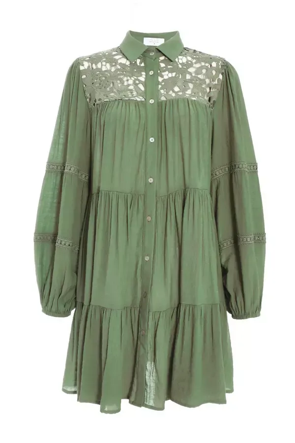 Quiz Clothing Casual Clothing Khaki Crochet Mini Shirt Dress 8211 Women