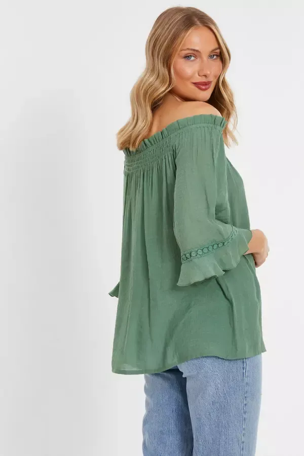 Quiz Clothing Casual Clothing Khaki Textured Bardot Top 8211 Women