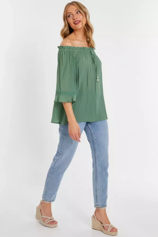 Quiz Clothing Casual Clothing Khaki Textured Bardot Top 8211 Women