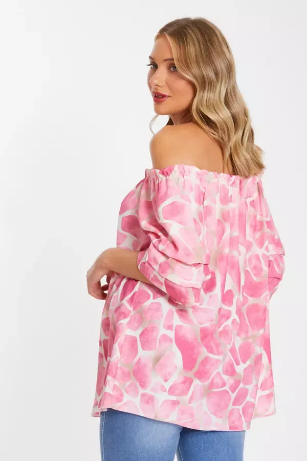 Quiz Clothing Casual Clothing Pink Giraffe Print Bardot Top 8211 Women