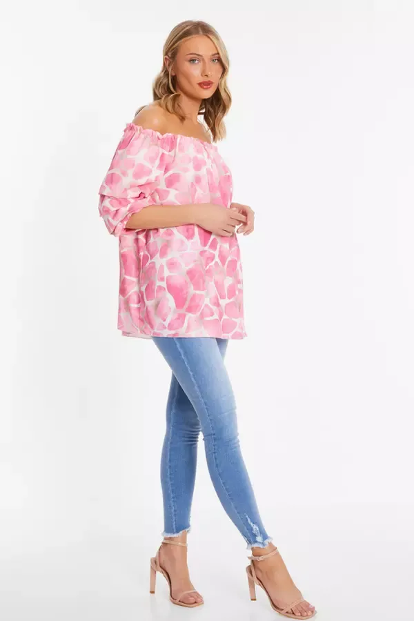 Quiz Clothing Casual Clothing Pink Giraffe Print Bardot Top 8211 Women