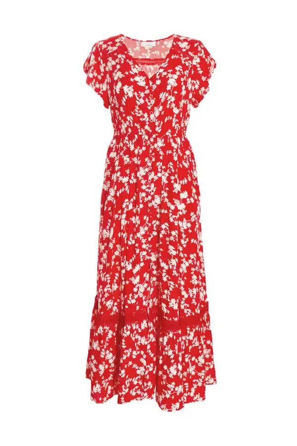 Quiz Clothing Casual Clothing Red Ditsy Floral Crochet Trim Maxi Dress 8211 Women Quiz Clothing Casual Clothing Red Ditsy Floral Crochet Trim Maxi Dress 8211 Women