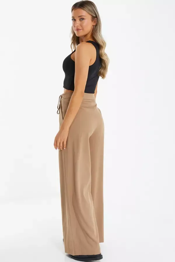 Quiz Clothing Casual Clothing Stone High Waisted Wide Leg Trousers 8211 Women Quiz Clothing Casual Clothing Stone High Waisted Wide Leg Trousers 8211 Women
