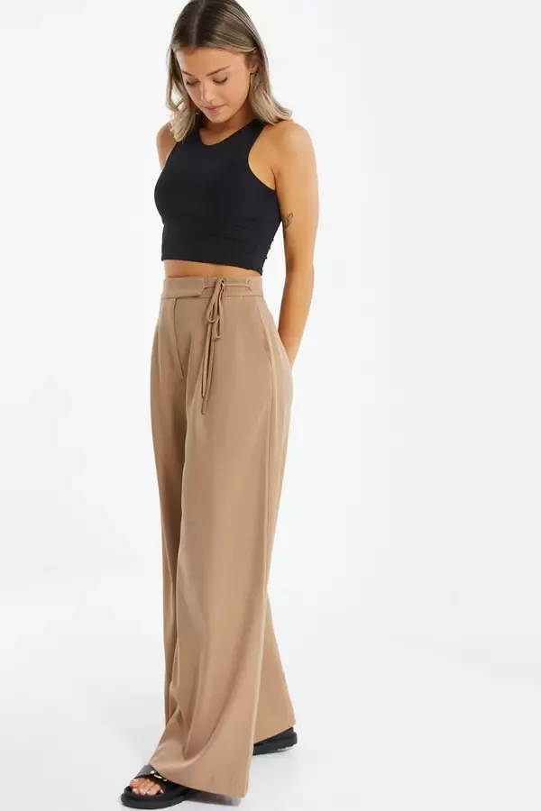 Quiz Clothing Casual Clothing Stone High Waisted Wide Leg Trousers 8211 Women Quiz Clothing Casual Clothing Stone High Waisted Wide Leg Trousers 8211 Women