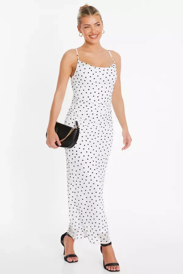 Quiz Clothing Casual Clothing White Polka Dot Print Midaxi Dress 8211 Women