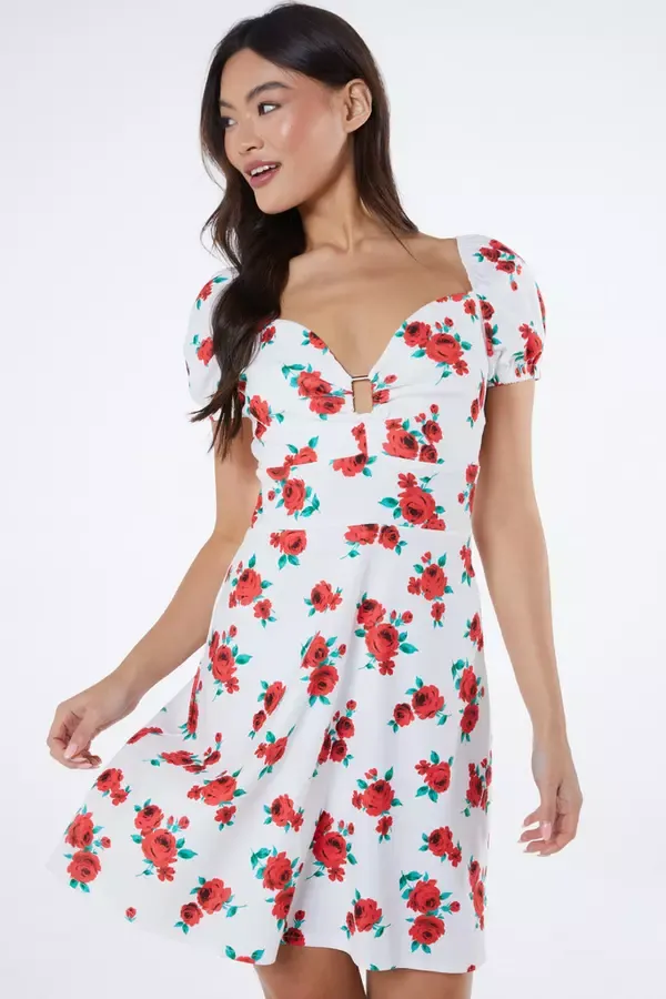 Quiz Clothing Casual Clothing White Rose Print Mini Dress 8211 Women
