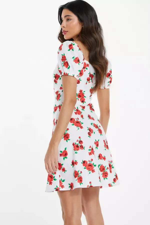 Quiz Clothing Casual Clothing White Rose Print Mini Dress 8211 Women