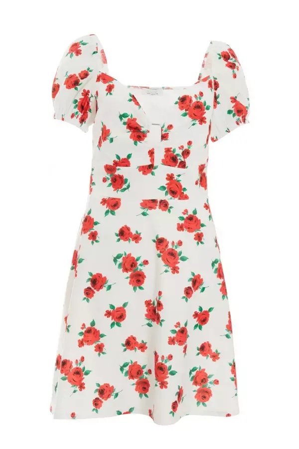 Quiz Clothing Casual Clothing White Rose Print Mini Dress 8211 Women