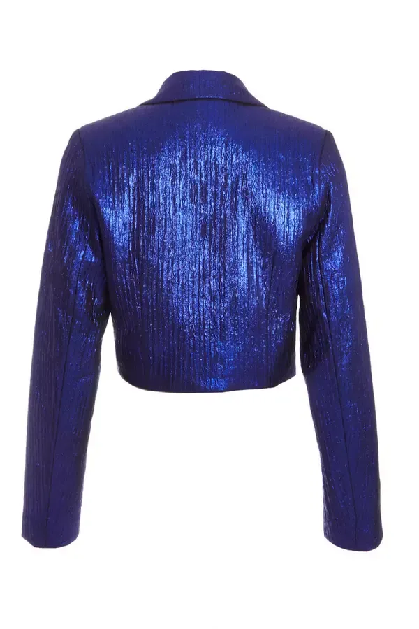 Quiz Clothing CoOrds Blue Metallic Cropped Blazer 8211 Women