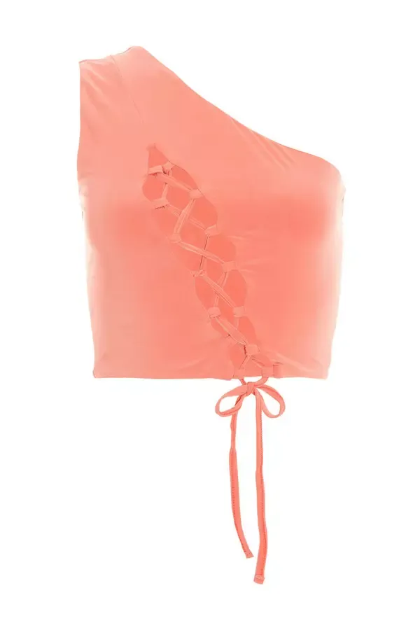 Quiz Clothing CoOrds Coral Lace Up Crop Top 8211 Women
