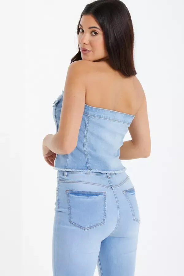Quiz Clothing CoOrds Light Blue Denim Bandeau Top 8211 Women