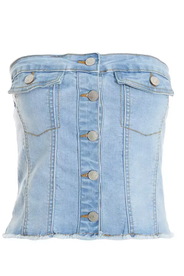 Quiz Clothing CoOrds Light Blue Denim Bandeau Top 8211 Women