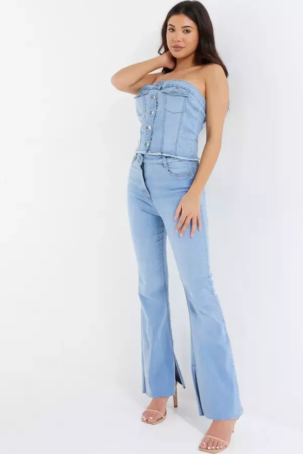 Quiz Clothing CoOrds Light Blue Denim Bandeau Top 8211 Women