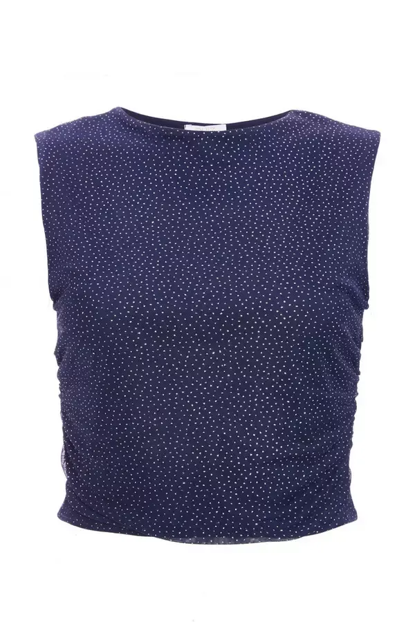 Quiz Clothing CoOrds Navy Glitter Mesh Crop Top 8211 Women